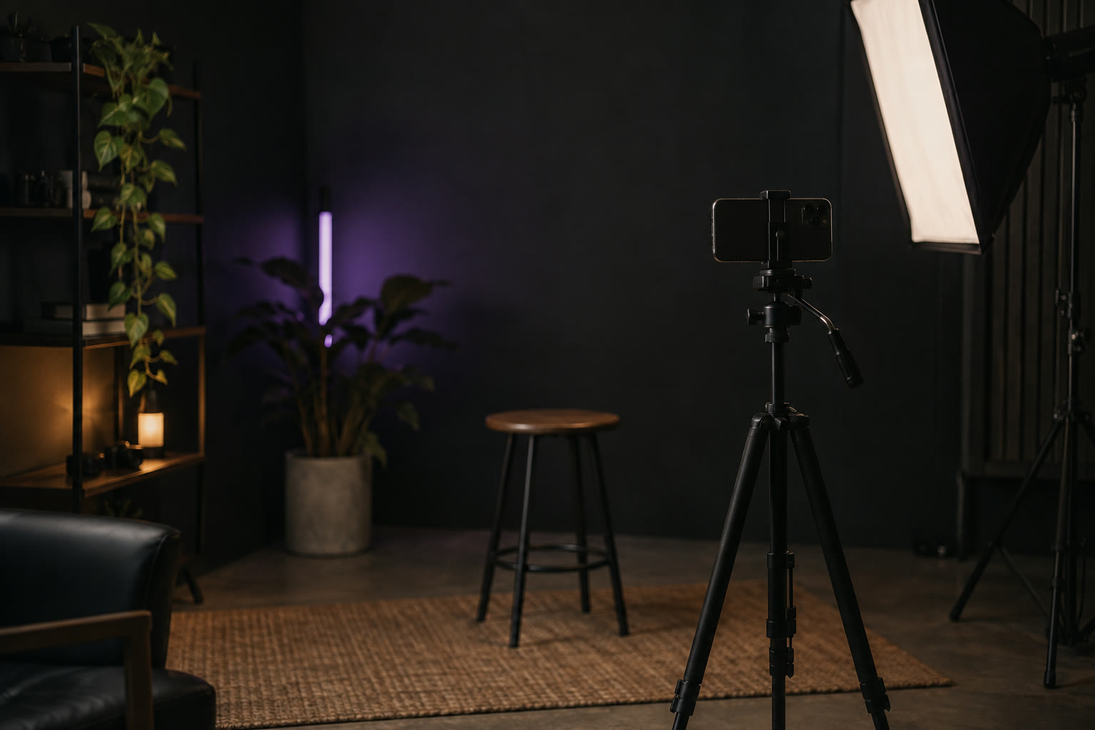 A creator opening a welcome pack at a kitchen table with a phone on a small tripod