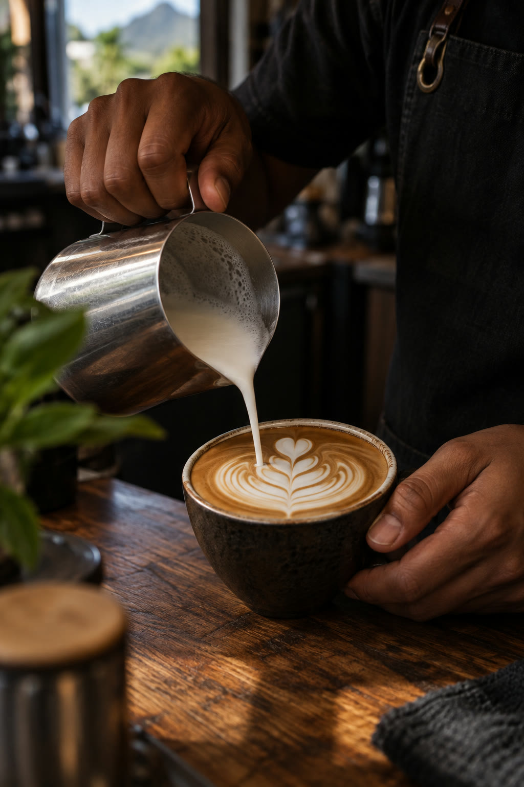 Latte art in a Port Louis café, vertical video still